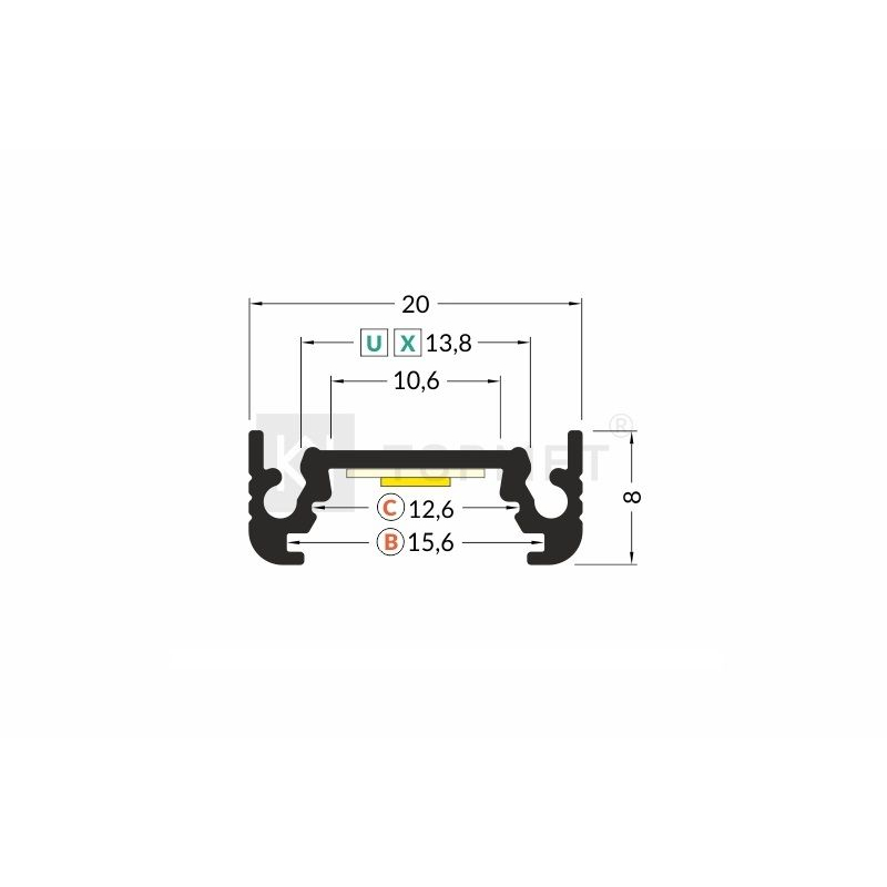 SURFACE10 Alu Profil i Sort Til LED Strip (Model C) 2 Meter
