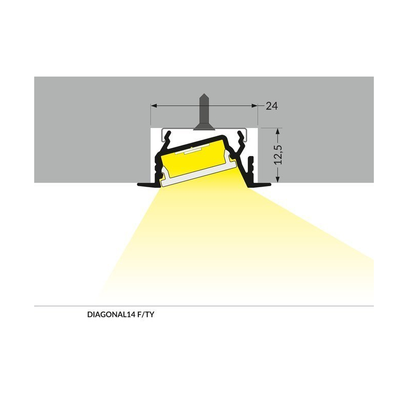 Diagonal 14 Hvid Alu Indfræsningsprofil Til LED Strip - 2 Meter