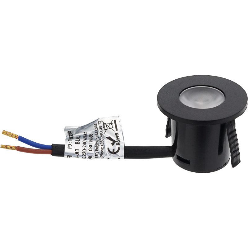 NICA Mini LED Spot 1W i 3000K Til 230V - Sort