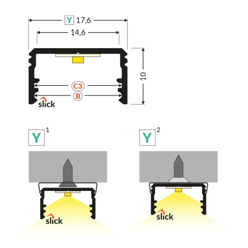 UNI14 Hvid Alu Profil Til LED Strip (Model C3) - 2 Meter