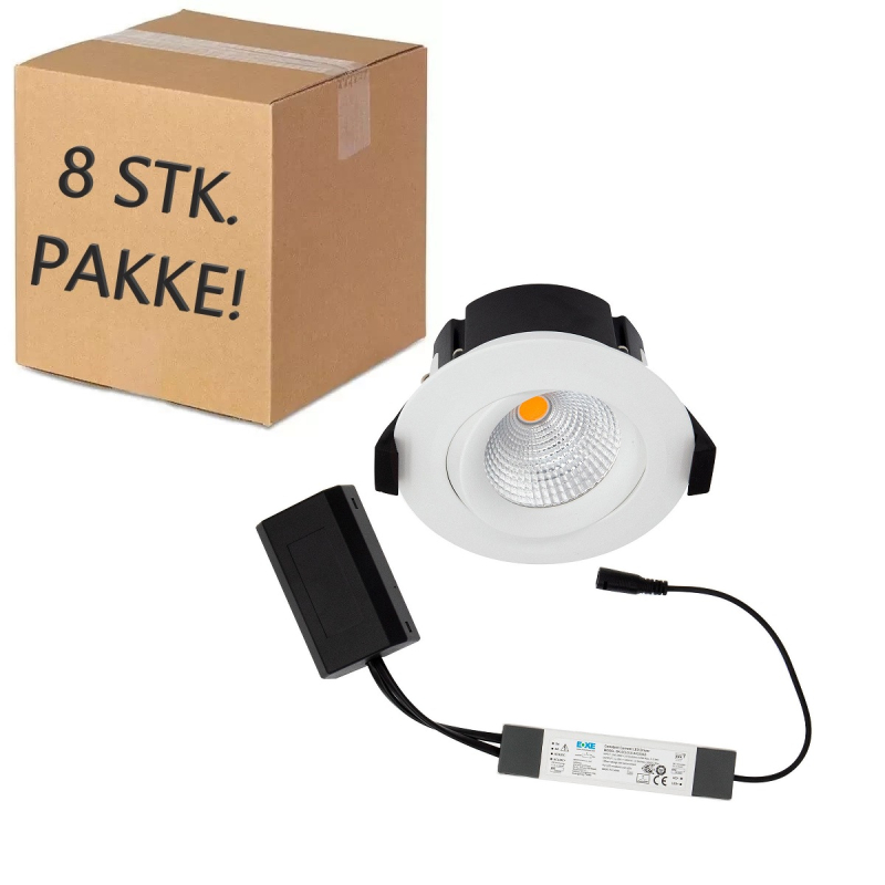 8 Stk. Lyra Tilt LED Indbygningsspot 8W, Dim2Warm, Ra94 - Hvid