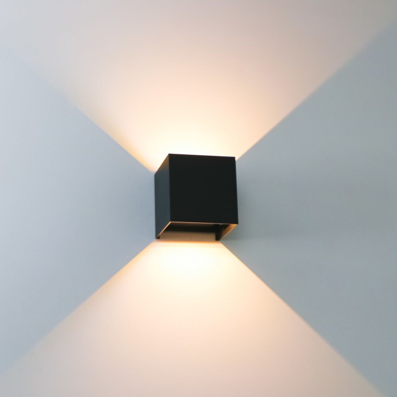 6 x CUBE LED Udendørs Væglampe 6W Up/Down i 3000K, IP65 - Sort