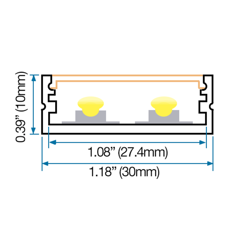 Akustik Alu Profil i Sort Til LED Strip (30x10 mm.) - 180 cm.
