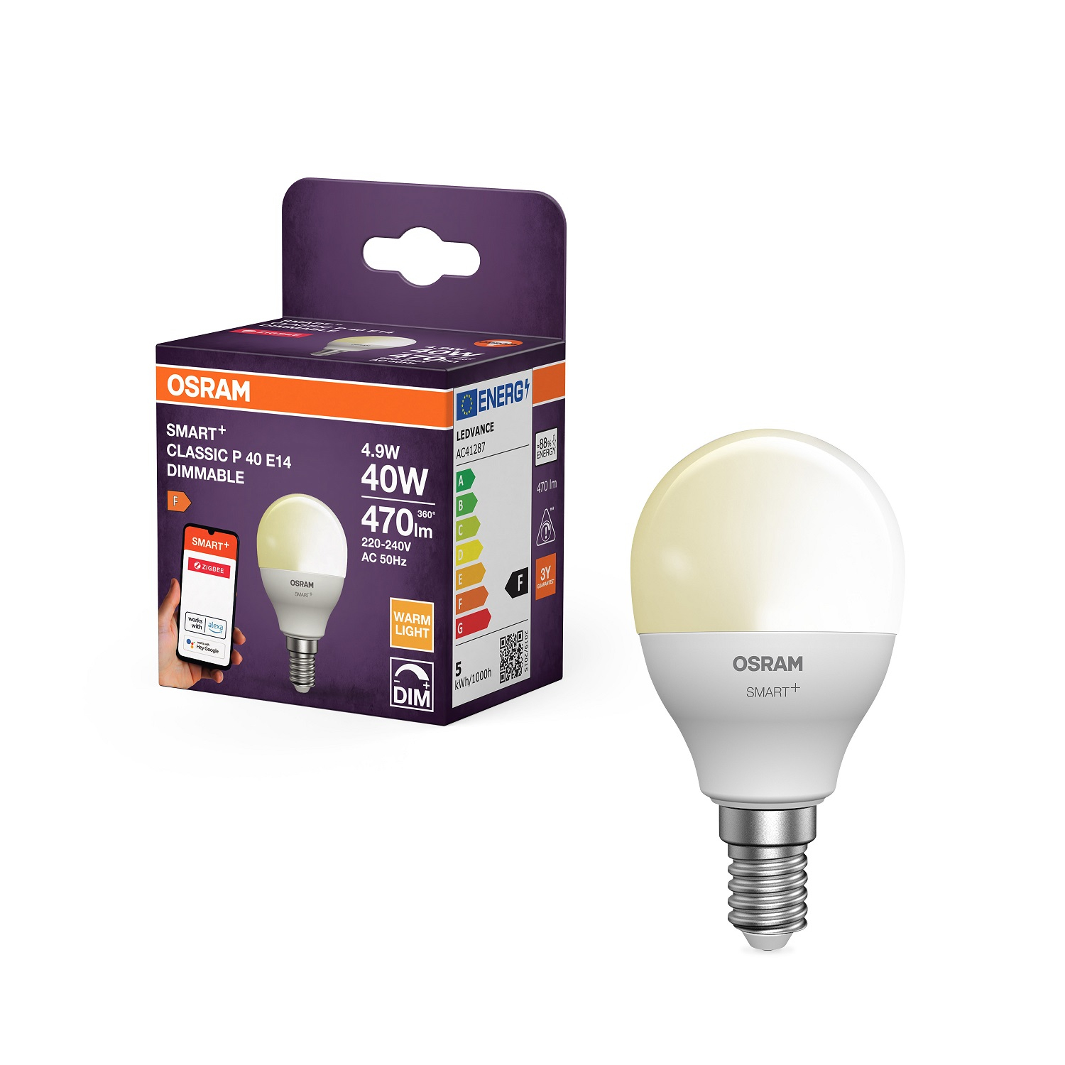 OSRAM SMART+ Zigbee E14 LED Kronepære 4,9W i 2700K
