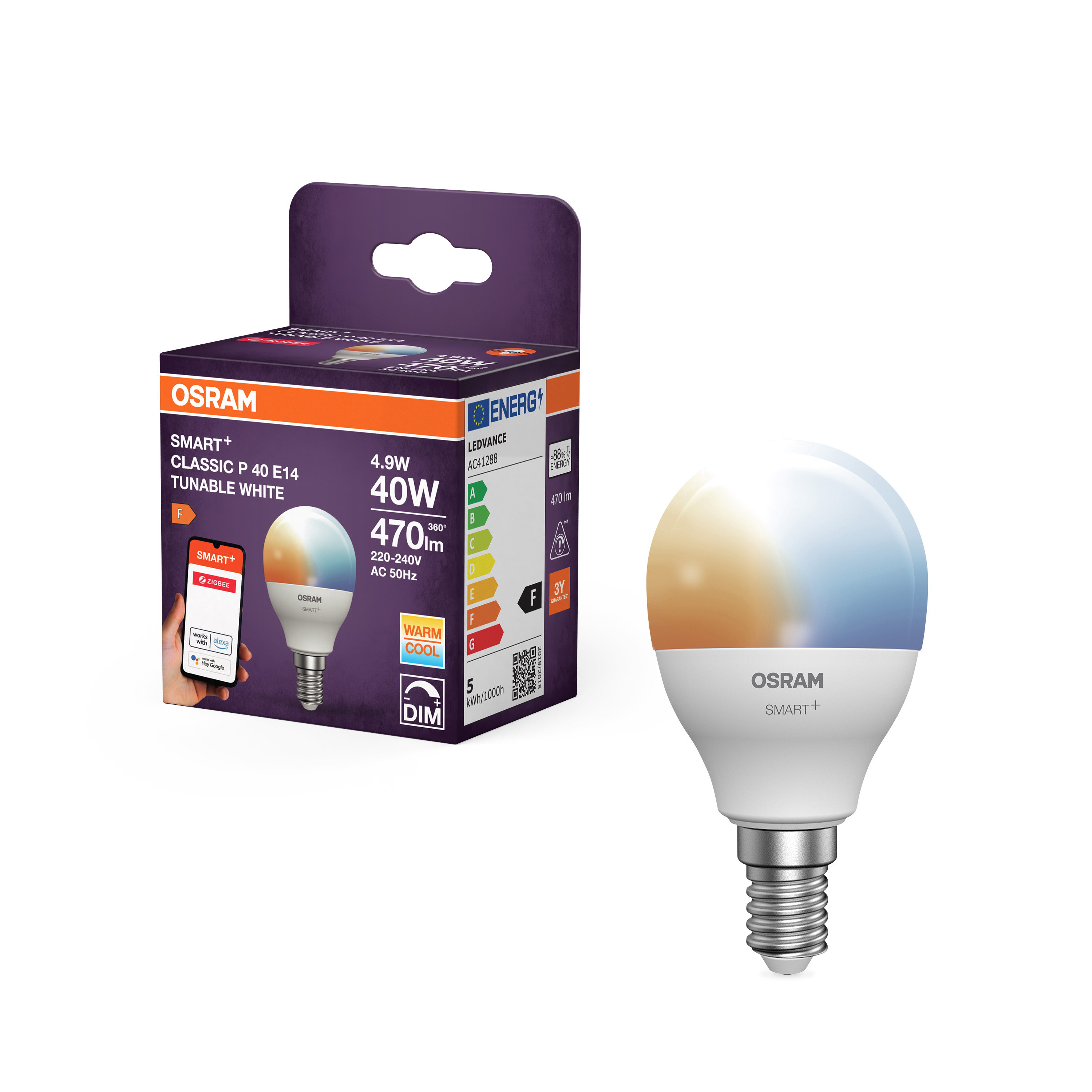 OSRAM SMART+ Zigbee E14 LED Kronepære 4,9W i TW 2700K-6500K