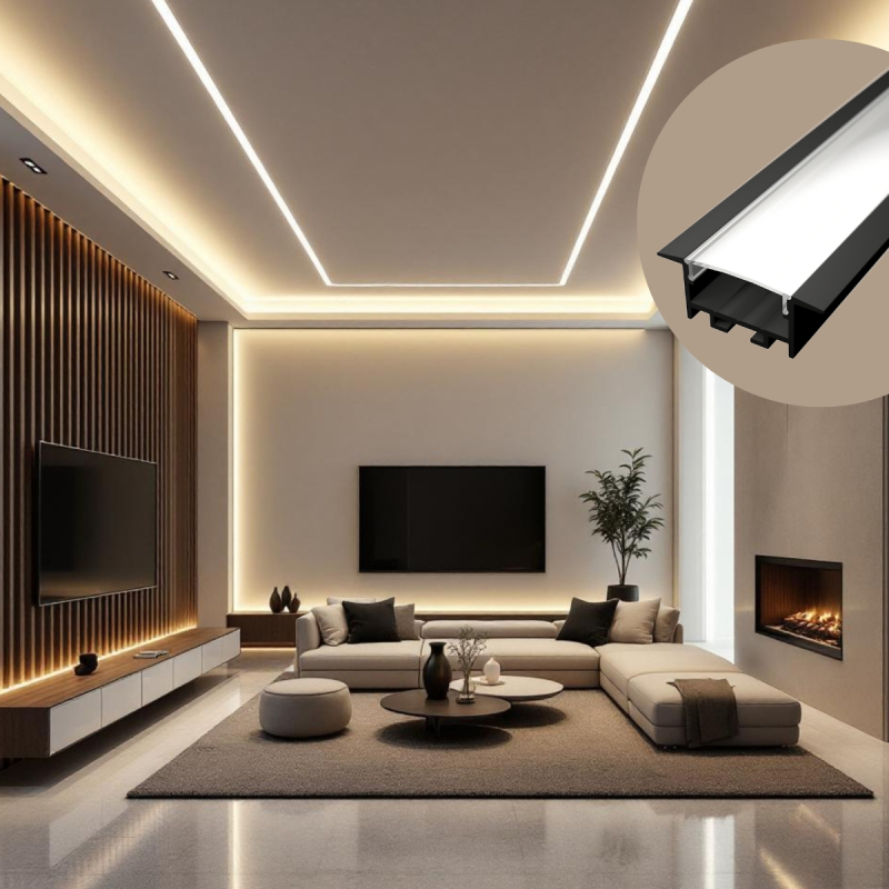 RECESSED 20 Sort Indbygnings profil Til LED Strip (Komplet) - 2 Meter