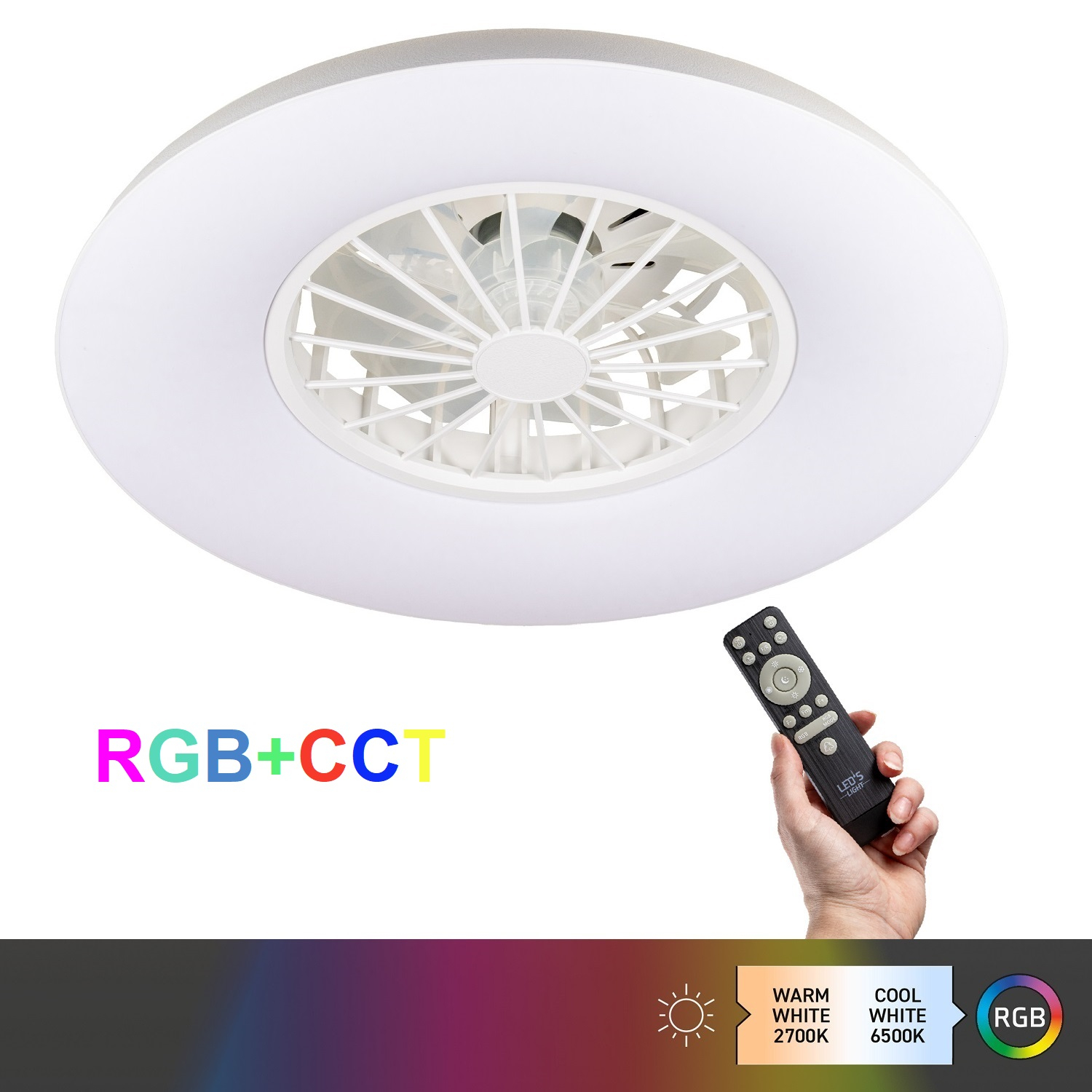 LED Loftlampe & Ventilator i Hvid Ø450 (Lys i RGB+CCT)