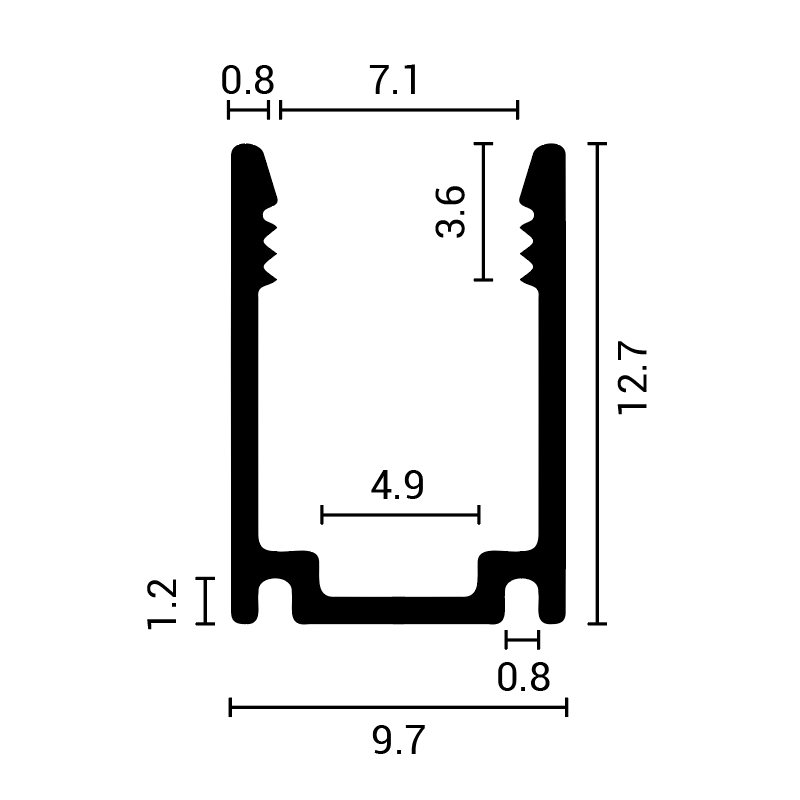 Aluminiumsprofil Til LED NEON Flex 8x16 & 10x16 - 2 Meter