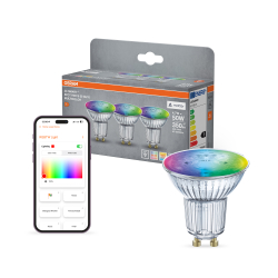 3-Pak OSRAM RGB+CCT SMART+ WiFi/MATTER GU10 LED Pære 4,7W