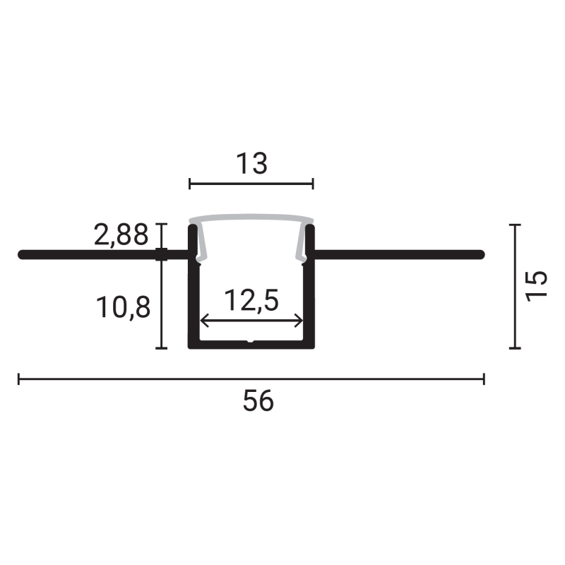 2M Alu profil Til indspartling/indfræsning 56x15 mm.
