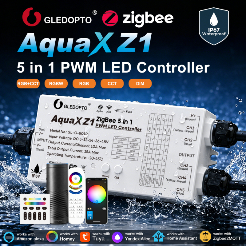 Gledopto PRO 5-i-1 ZigBee IP67 LED Controller Til 12V-24V