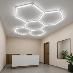 Hexagon LED Lysskinne Loftgitter (Komplet Med 5 Felter)